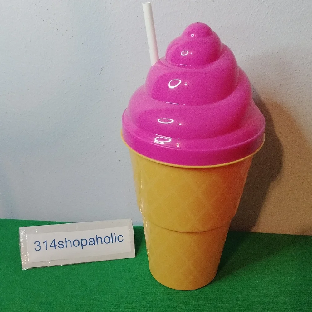 Big Ice Cream Cone Shaped Tumbler With Straw